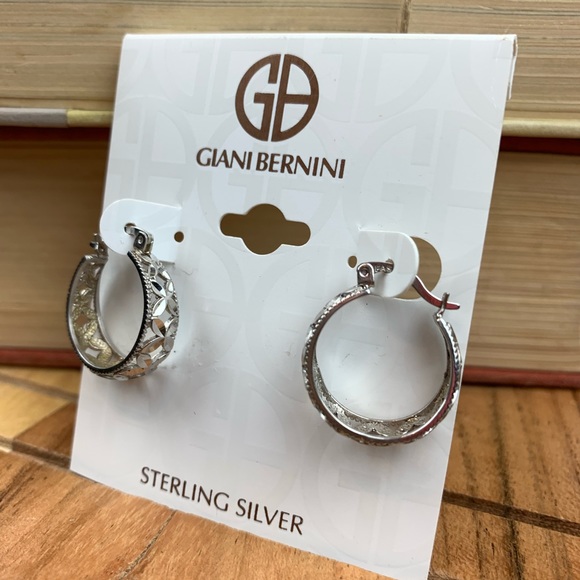 Giani Bernini small silver flower hoop earrings